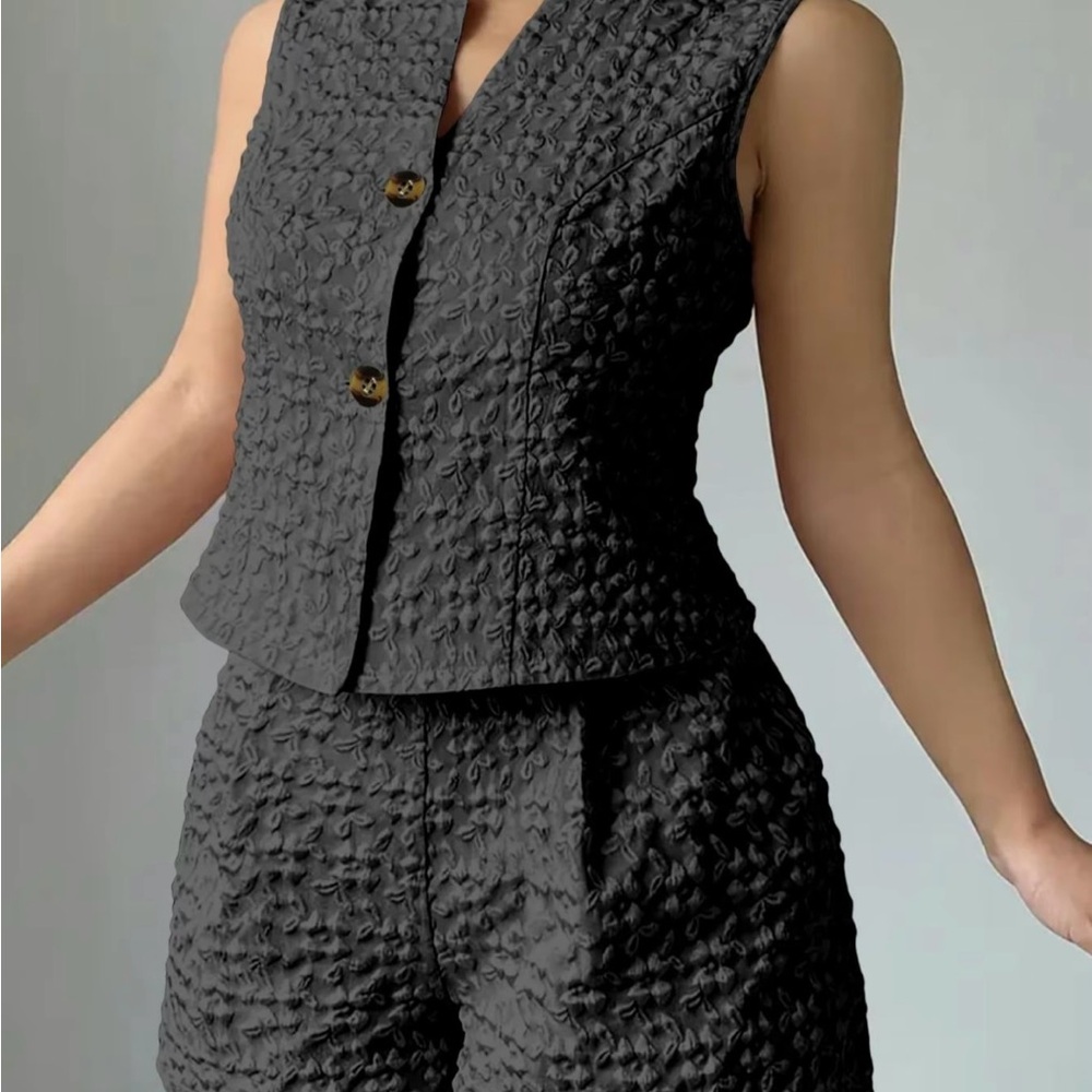 Textured Black Sleeveless Jumpsuit